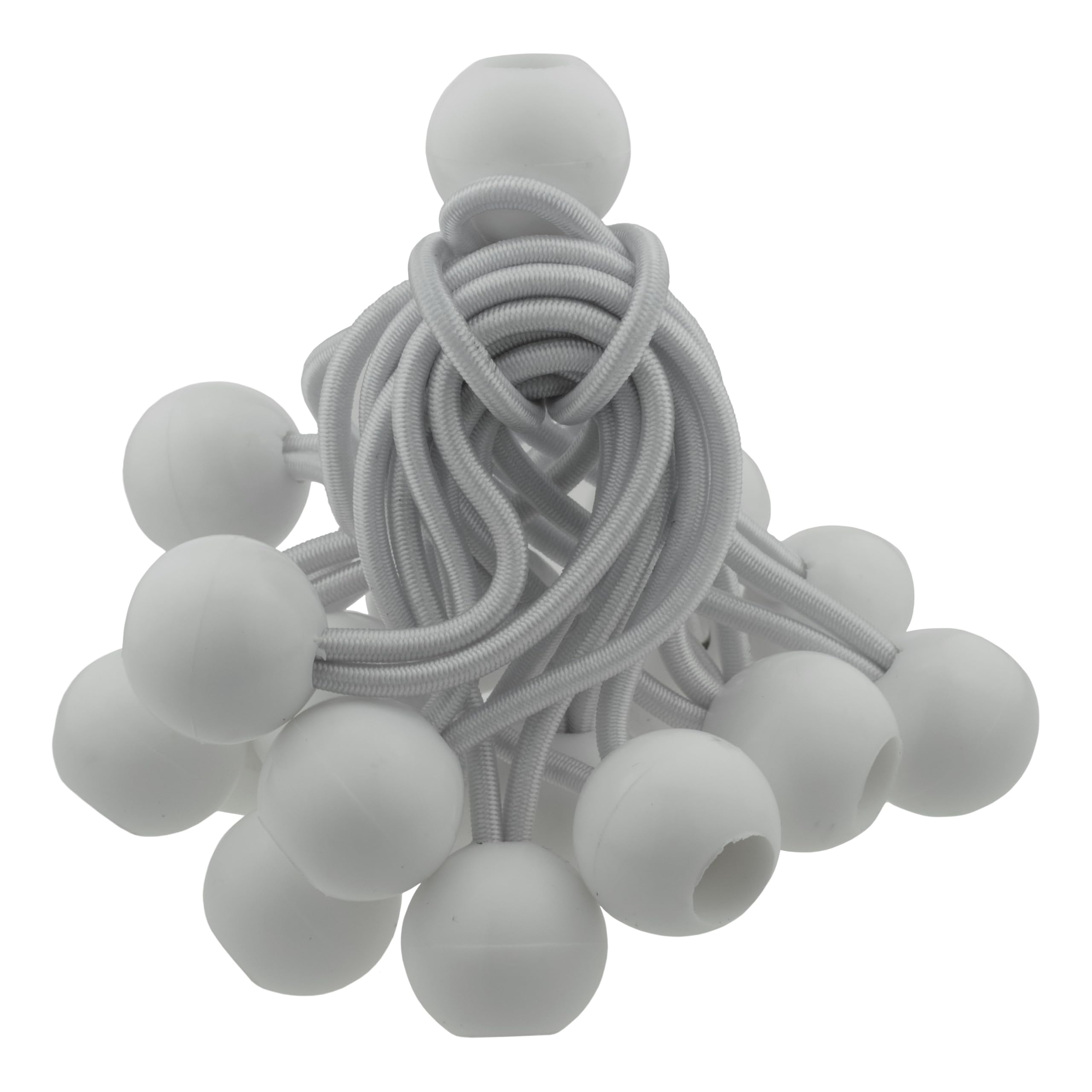 white elasticated stretchy bungee ball for marquee toggles,tie down straps for tarpaulins,luggage garden and indoors Pack of ((100 x 4")