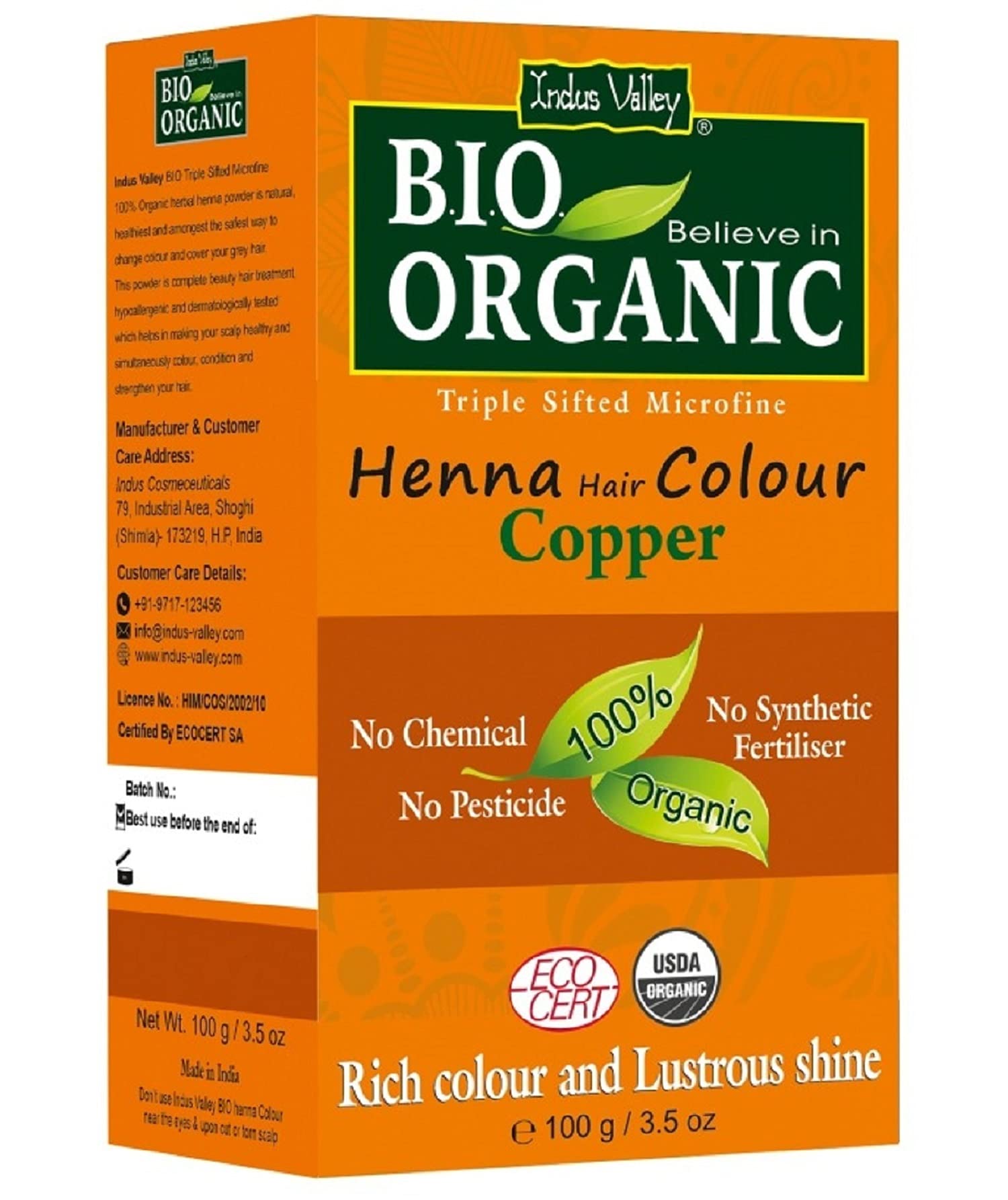 Henna Hair Dye 100% Bio Organic Triple Sifted Microfine Powder (Copper)