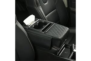 2026 Upgrade Multifunctional PU Leather Car Armrest Box Mat,5-in-1 Center Console Cover,with 2 Storage Bags Cup Holder,Tissue