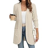 YSYOKOW Women Long Sleeve Open Front Cardigan Casual Lightweight Long Cardigans Loose Knit Outwear with Pockets