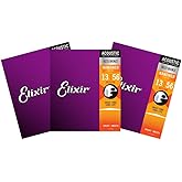 Elixir 80/20 Bronze Nanoweb 11102 Medium 13-56 Acoustic Guitar Strings 3-Pack w/Bonus Elixir Pick