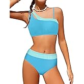 Tomolant Girls Swimsuit Bikini Set Color Block Cut Out Two Piece Bathing Suit with Chest Pad Adjustable Straps Swimwear 7-16T