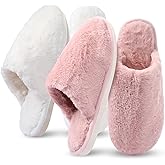 Cutecrop 2 Pairs Women's Fuzzy Scuff Slippers Ladies Furry Cute Slip-on Slippers Comfy Memory Foam Indoor House Shoes