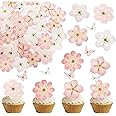 58 PCS Edible Cherry Blossoms Butterfly Cupcake Toppers Flowers Cake Decorations Wafer Paper Flowers Cupcake Topper for Baby Shower Kids Birthday Party Decorations Supplies Colorful