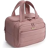 Bagstellar Travel Toiletry Bag for Women, Lightweight Large Quilted Puffy Makeup Bag Wide-open Make up Organizer Cloud Cosmetic Bag w/Handle for Traveling, Toiletries Essentials Accessories Dark Pink