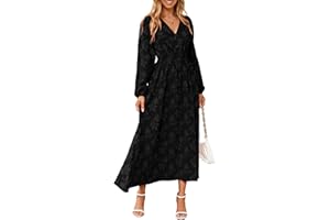 Simplee Womens Boho Floral Long Sleeve Maxi Dress V Neck Empire Waist Fall Wedding Guest Dresses with Pockets
