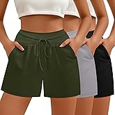 Neer 3 Pack Women's Sweat Shorts, Drawstring Lounge Shorts Casual Summer Lightweight Soft Athletic Shorts with Pockets
