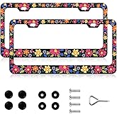 PINFFSHU Flower License Plate Frames for Women 2 Pack Colorful Cottagecore Boho car Plate Frame- Rustproof Aluminum car Decor Accessories Fits US Standard Vehicles 12x6 Inches