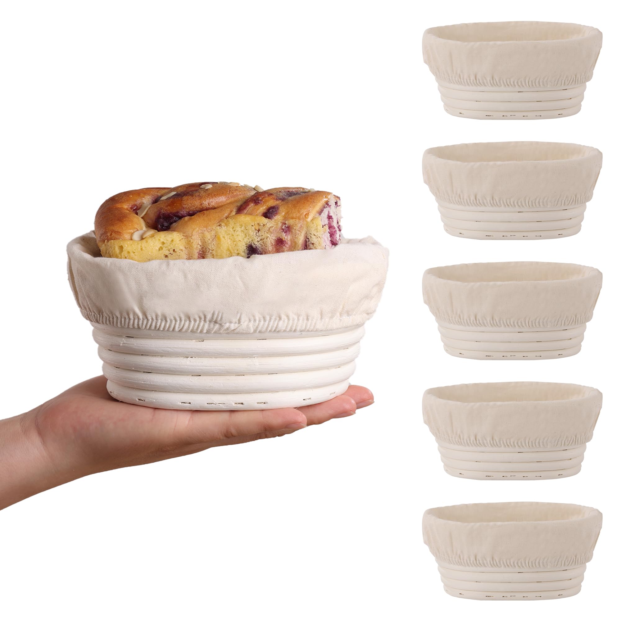 Photo 1 of (6.7x4.7x3in) Mini Banneton Bread Proofing Basket Set of 6, Oval Sourdough Bread Basket with Liner Professional & Home Bread Baking Supplies (Small Oval)