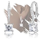 Square Dangle Hoop Earrings for Women - Sterling Silver Cubic Zirconia Hoop Charm Earrings Hypoallergenic Nickel Free Sparkle CZ Loop Dangling Earring Fashion Jewelry Gifts