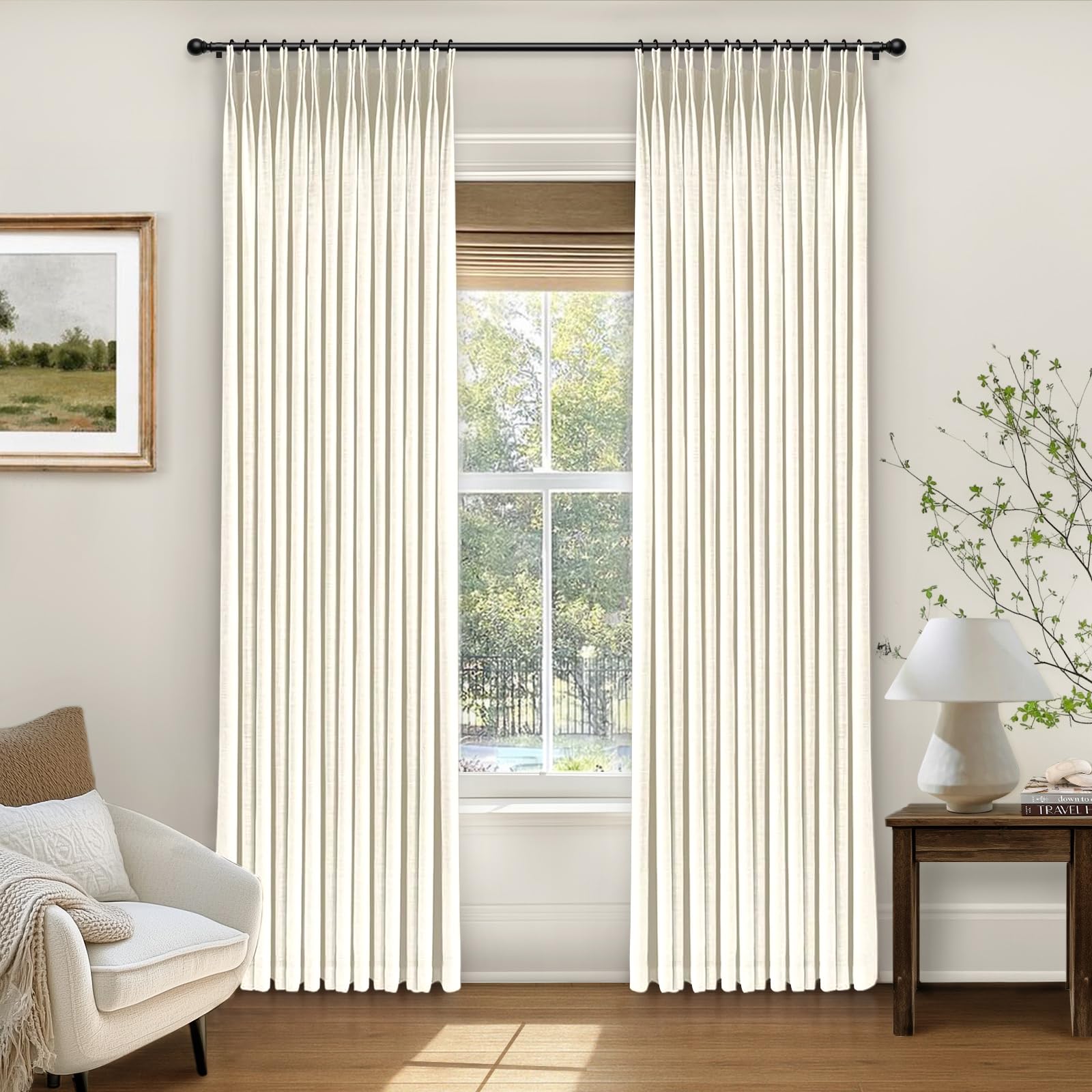 Photo 1 of INOVADAY Pinch Pleated Curtains, 100% Light Blocking Linen Pinch Pleat Blackout Curtains for Bedroom, Thermal Insulated Blackout Drapes 2 Panels Set for Living Room - Natural on Linen, W40 x L105