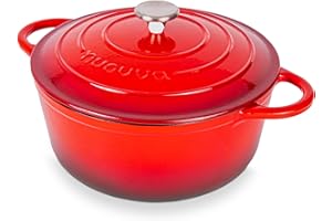Cast Iron Dutch Oven with Lid – Non-Stick Ovenproof Enamelled Casserole Pot, Oven Safe up to 500° F – Sturdy Dutch Oven Cookware – Red, 6.4-Quart, 28cm – by Nuovva