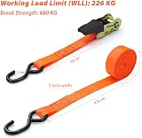 Ohuhu Ratchet Straps 4 Pack 4.6m x 25mm 680kg Break Strength Orange view 4