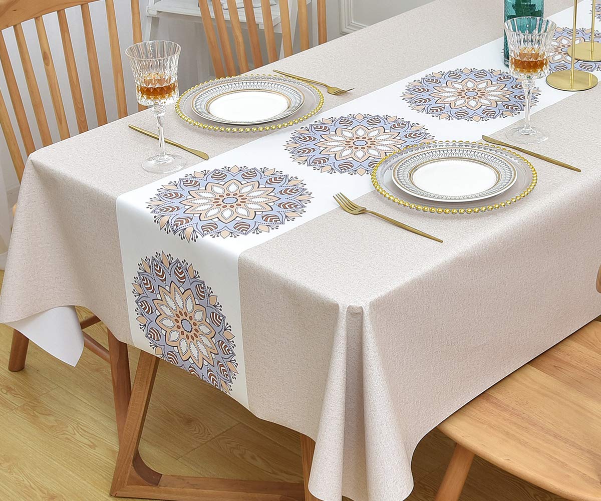 Yofori Table Cloth Plastic Tablecloth Wipeable PVC Wipe Clean WaterProof Table Cover (Flowers-1, 137x250cm)