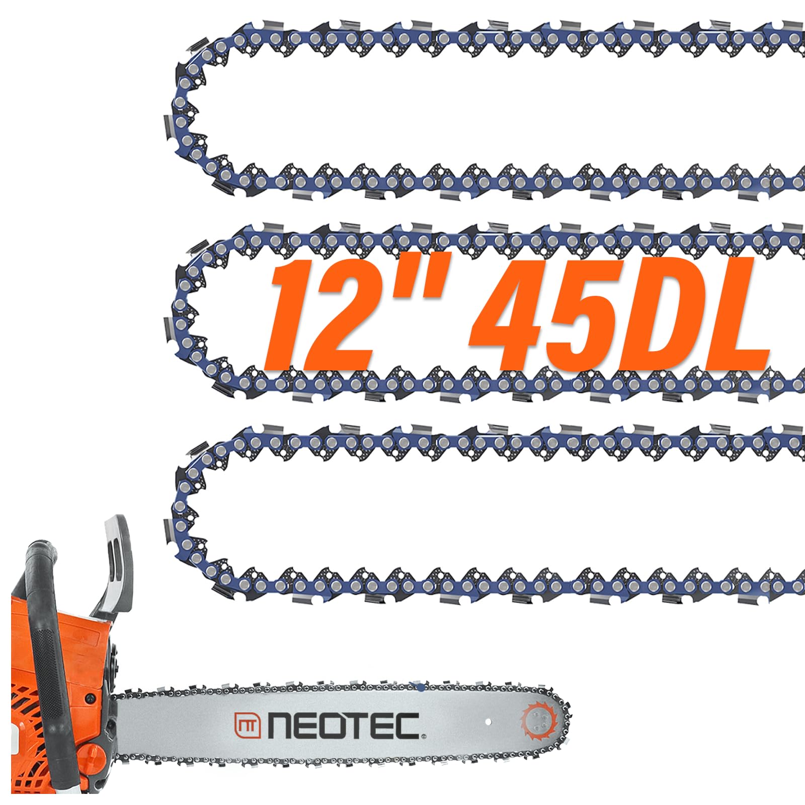 Photo 1 of 12 Inch Chainsaw Chain 3/8" LP Pitch .043" Gauge 45 Drive Links, Fits for Dewalt 20V DCCS620, Kobalt 1224, Milwaukee M18, LCS1240 - DWO1DT612, WG350/ 380, Craftsman, Makita and more - R45 (3 Chains)