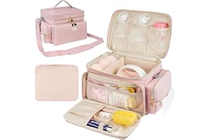 JAFFZORA Breast Pump Bag Compatible with Spectra S1 and S2, Breast Pumping Travel Storage Bag with Waterproof Mat for Pumping Essentials and Accessories, Pink