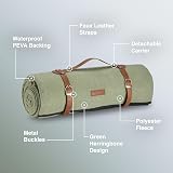 VonShef Picnic Blanket Green Herringbone 8 Person Waterproof Backing view 4