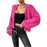 Verdusa Women's Fuzzy Crop Cardigan Long Sleeve Open Front Sweater Shrug Cardigans