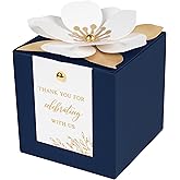 FEIYI 20 PCS Navy Blue Gift Boxes, 3 In 1 Favor Boxes with Floral Decor, White Thank You Tags Cupcake Containers Gift wrapping for Wedding, Baby Shower, Birthday, Decorations Party - 3.55x3.55x3.55