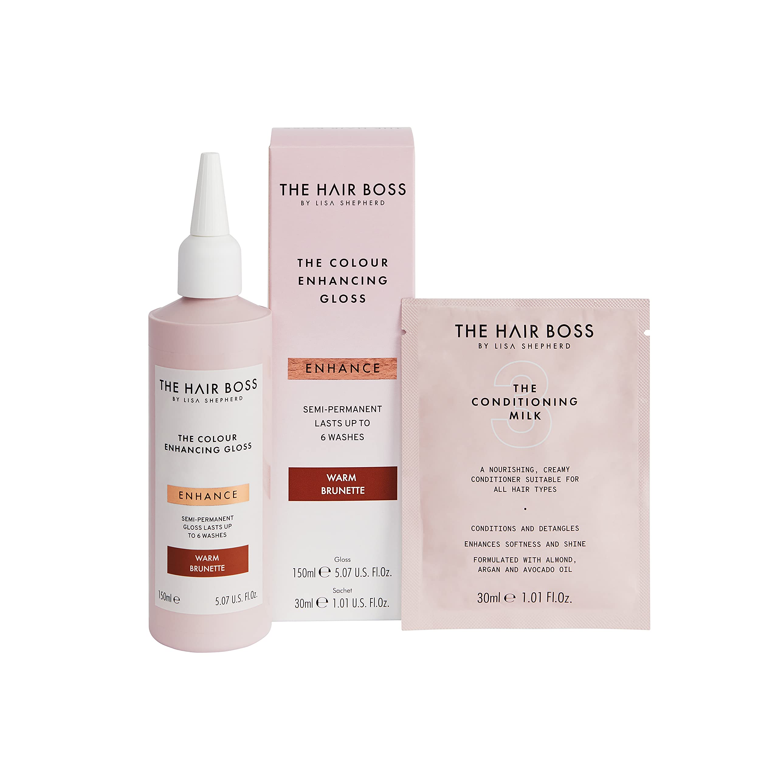 THE HAIR BOSS BY LISA SHEPHERD Warm Brunette Colour Enhancing Gloss, Semi-Permanent Hair Treatment for 6 Washes, 150ml, white
