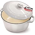MÜELLERHOME 4.5 QT Enameled Cast Iron Dutch Oven, Heavy-Duty Casserole Dish and Braiser Pan with Lid and Stainless Knob, Safe for All Cooktops, Oyster White