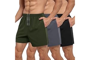 BOOJO 3 Pack Men's Gym Athletic Shorts - 5" Quick Dry Running Workout Shorts with Zipper Pockets for Casual Basketball