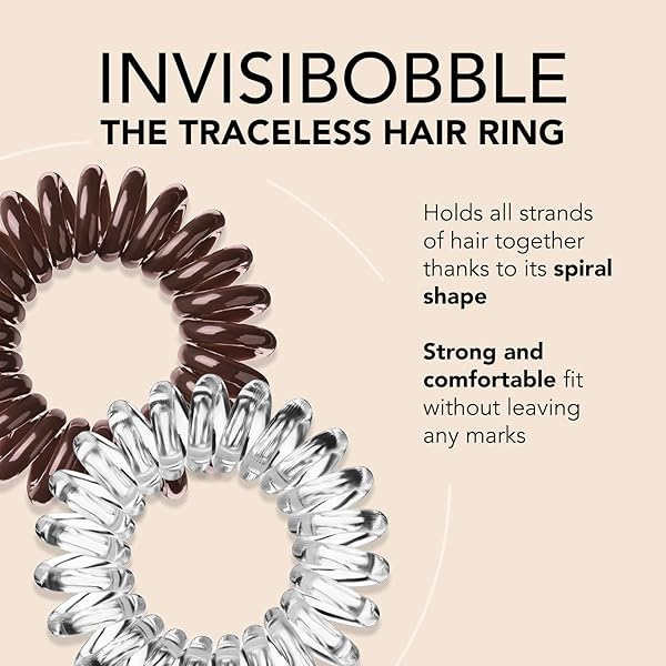 INVISIBOBBLE ORIGINAL TRACELESS SPIRAL HAIR TIES – PACK OF 8, CRYSTAL CLEAR AND PRETZEL BROWN – STRONG ELASTIC GRIP COIL ACCESSORIES FOR WOMEN – NON SOAKING – GENTLE FOR GIRLS TEENS AND THICK HAIR