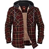 KUANG! Men's Flannel Jacket Loose Plaid Sherpa Lined Flannel Shirt Snap Button Warm Winter Jackets with Hood