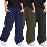 Hyggeweir 3 Pack Teen Boys Baggy Sweatpants Wide Leg Pants | Kids Open Bottom Joggers, Straight Leg Drawstring Pants, Tween Casual Athletic Back to School Bottoms for Boys 7-16 Y