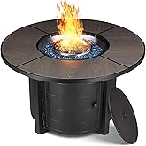 TLGREEN 42-Inch Round Propane Fire Pit Table, 50,000 BTU | Round Fire Pit with Auto Ignition; Blue Fire Glass for Flame Display; Lid And Waterproof Cover for Patio Tabletop Use