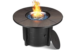 TLGREEN Propane Fire Pit Table 42in, 50,000 BTU Auto-Ignition Round Gas Fire Pits for Outside Patio, Fire Table with Waterproof Cover, Blue Stone and Lid