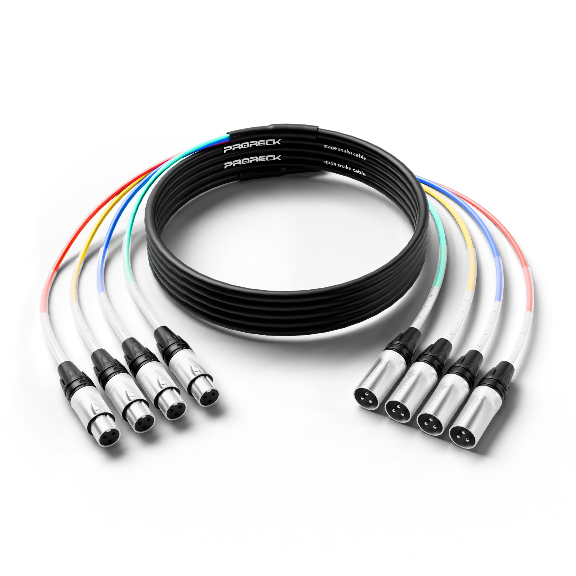 PRORECK 15ft Snake Cable, 4-Channel Shielded Audio