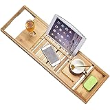 Luxury Bathtub Caddy Tray，Bamboo Bathtub Tray Caddy - Wood Bath Tray Expandable，Can be Placed Book and Integrated Tablet Smar