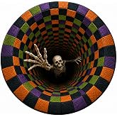 3D illusion Rugs, 3D Skeleton Rug Round Halloween Area Rug with Optical Illusion Design, Soft Plush Non-Slip Floor Mat for Living Room, Bedroom, Kitchen & Halloween Party Decorations (Pattern-Skull )
