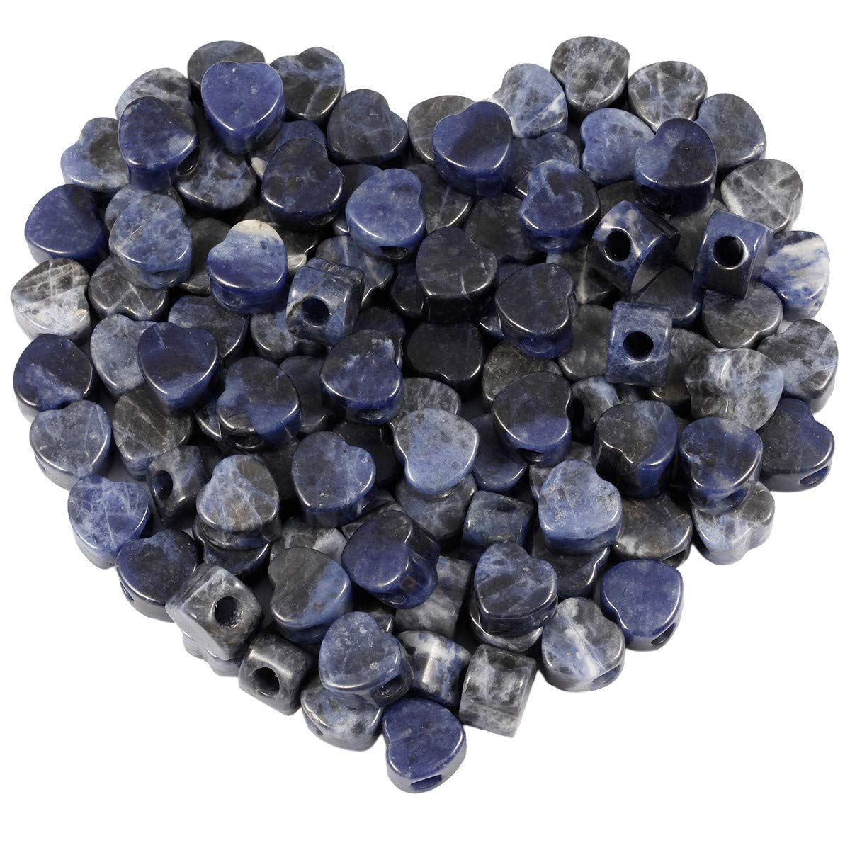 KYEYGWO Sodalite Large Hole Polished Gemstone Beads for Bracelets, Heart Shape Loose Charms European Bead for Jewelry Making, Pack of 20