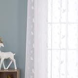 Deconovo Flower Embroidery Net Curtains 2 Panels Beige 55x54 Inch view 3