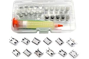 PROCIRCFIX 60-Piece 12-Types Micro USB Female Socket Kit with Soldering Flux, 5-Pin Sockets & USB Adapters for Mobile Phone Toy Circuit Board Welding Maintenance (Solder Dip SMD SMT)