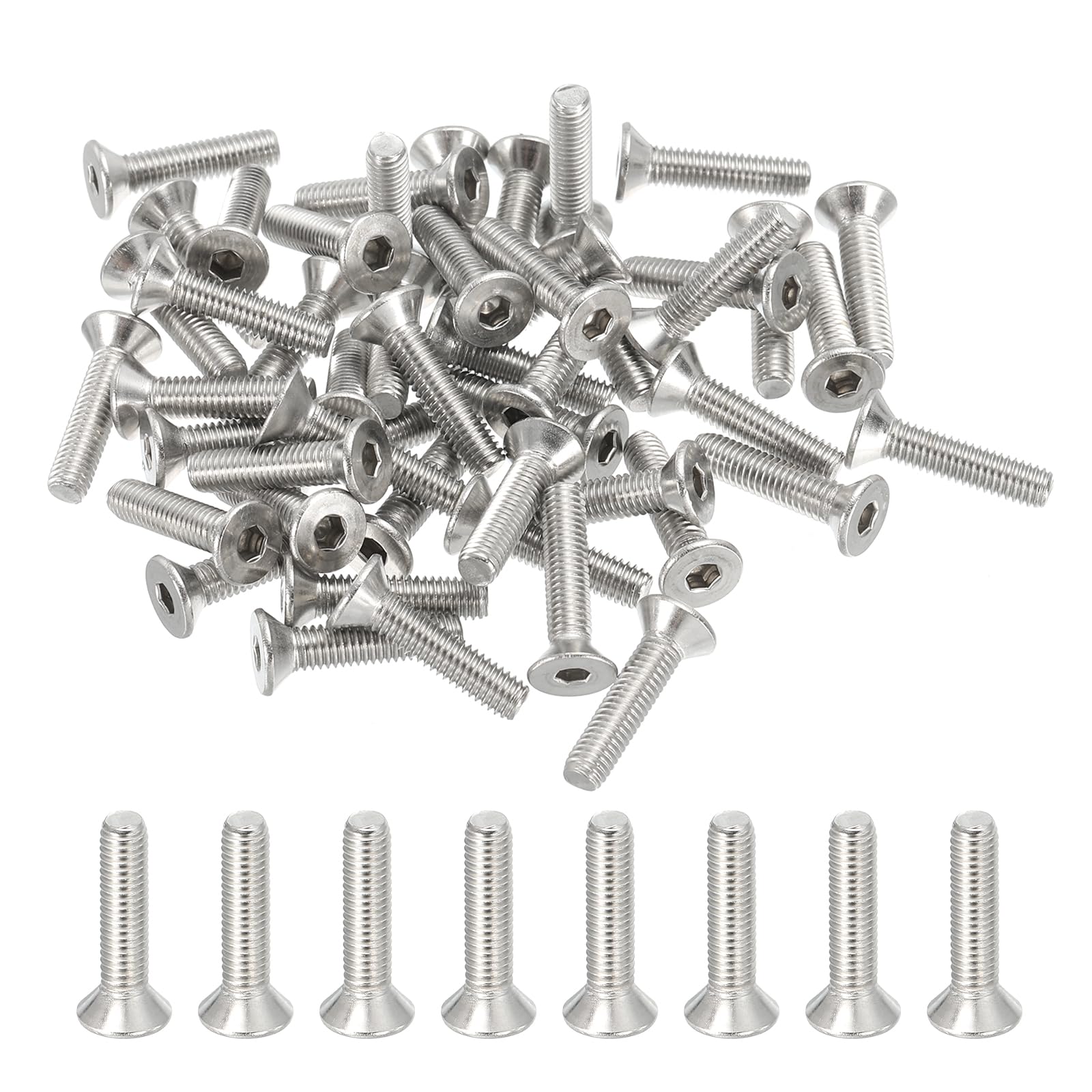 PATIKIL #10-32 x 7/8 Inch Flat Head Socket Cap Screws, 50 Pack 304 Stainless Steel Flat Countersunk Bolts Hex Socket Drive Machine Screws Full Thread Coarse Thread UNF Grade 6.8