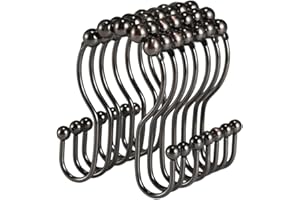 10PCS Double Shower Curtain Hooks - Stainless Steel Roller Design, Rust-Resistant | Balance Sliding, Anti-Drop for Curtains (