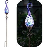 Naboher Garden Solar Lights Outdoor, Decorative LED Pearlized Glass Spiral Garden Stake with Finial, Hand Blown Glass and Metal Outdoor Decoration, 3 x 36 Inch (Dark Blue)