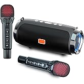 Karaoke Machine for Adult Kids, Portable Bluetooth Speaker with 2 Wireless Microphones, Singing Karaoke Player for Birthday Gift Party Family Supports TWS/Bluetooth/TF/AUX/USB