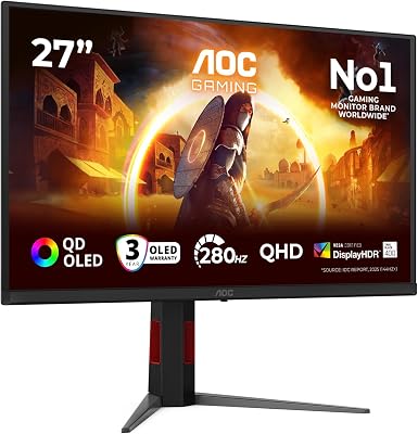Q27G4ZD 27 Zoll WQHD USB Hub Gaming Monitor, 280Hz, QD-OLED Panel, 0.03ms GtG, HDR400 TrueBlack, G-Sync Compatible, Höhenverstellung,(2560x1440 HDMI 2X 2.1 DP 1x 1.4) Schwarz