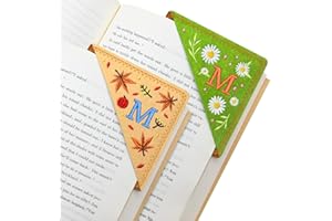 JIAODIREN 2 PCS Personalized Letter Bookmarks, Cute & Fun Book Accessories for Reading Lovers, Hand Embroidered Leather Page Markers for Women Girls Students Teachers Retirement Birthday Gifts (Spring&Fall, M)