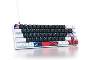 Ussixchare 60 Percent Gaming Keyboard 68 Keys Mechanical Keyboard LED Backlit Compact Wired Keyboard with Red Switch for Windows PS4/5 Xbox Gamer(White-Black)