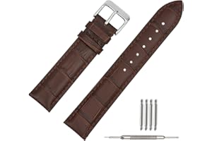 TStrap Leather Watch Bands 20mm – Black Calfskin Watch Straps Replacement - Alligator Grain Watch Band for Men Ladies - Smart
