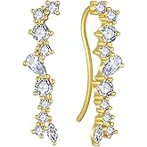 Vinoya 925 Sterling Silver Climber Earrings for Women White/Yellow Gold Plated Cubic Zirconia Ear Crawler Earrings Jewelry