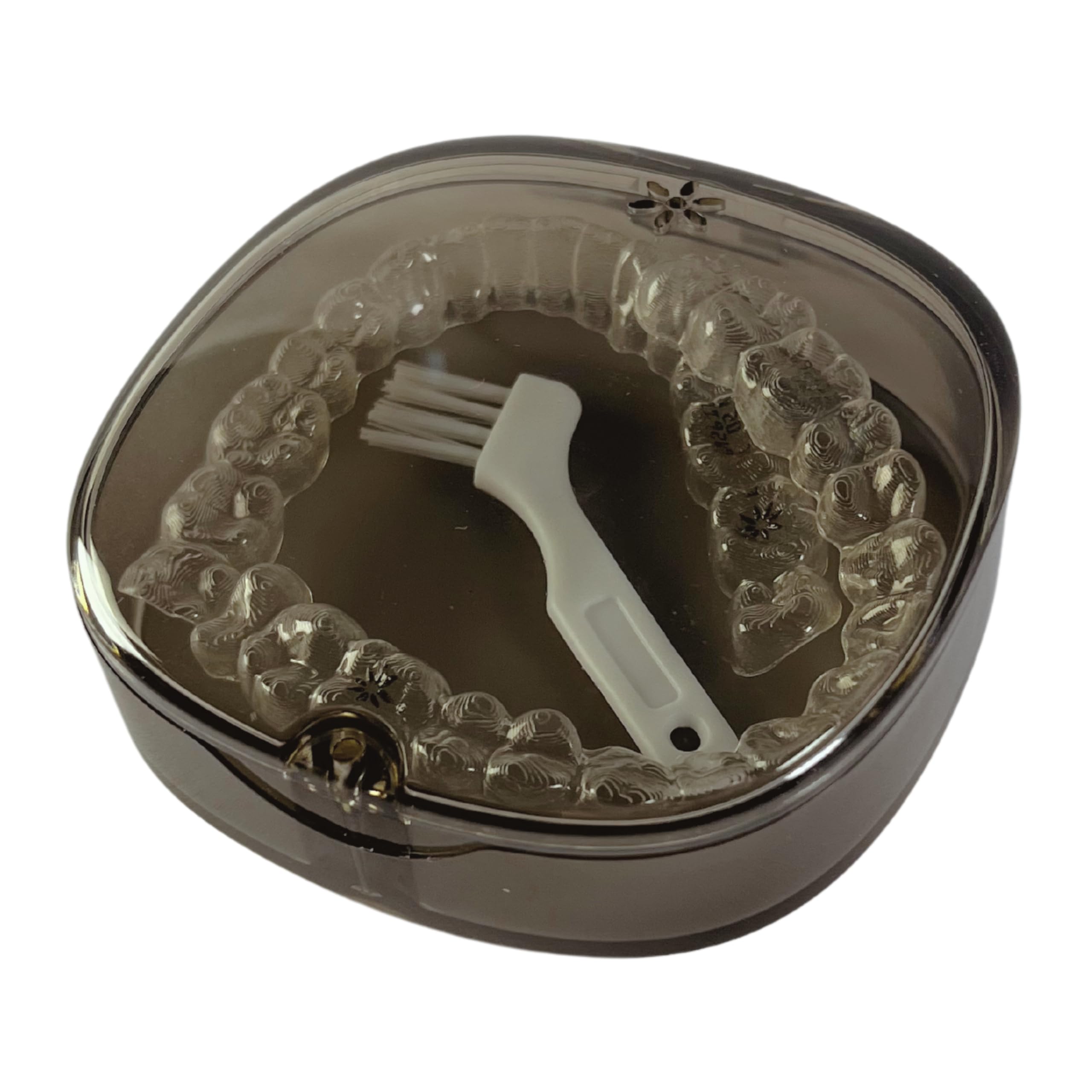 Roomy Transparent Aligner Case with Vent Holes, Brush, Magnetic Closure – Ideal for Invisalign, Retainers, Night Guards, Mouth Guards, and Dentures, Grey, Transparent