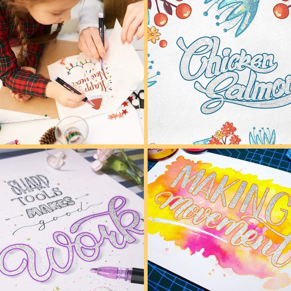 ECtury Ostergeschenke Kinder, Glitzerstifte Magische Stifte, Geschenke für Mädchen, Ostern Geschenke Kinder, 12 Outline Zauberstifte Stifte für Ostern Basteln, Mädchen Geschenke 4-12 jahre 5