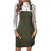 WDIRARA Women's Textured Corduroy Overall Dress Sleeveless Square Neck Casual Mini Dresses with Pockets