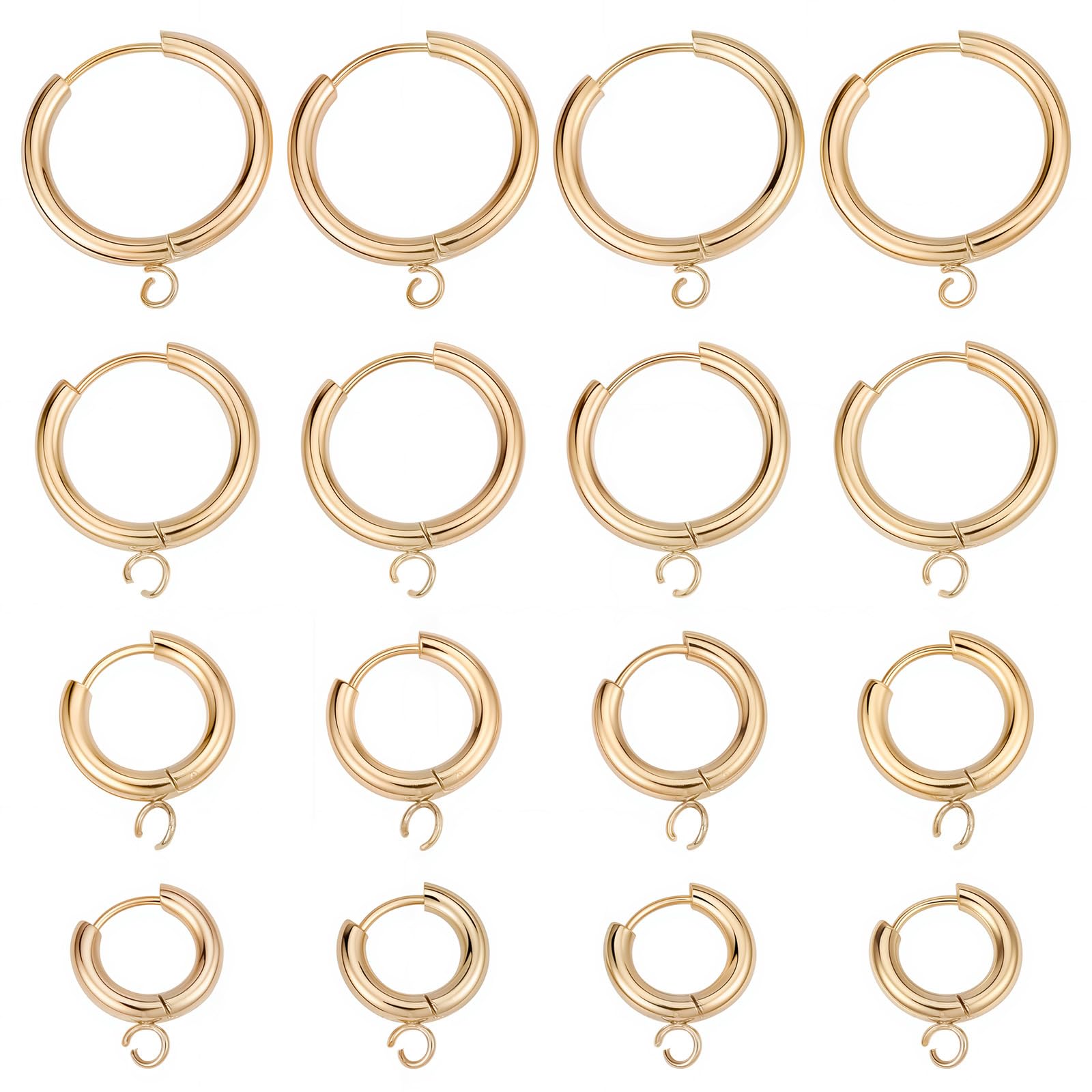 SUNNYCLUE 1 Box 16Pcs Leverback Earring Findings 16/18/20/24mm Real 24K Gold Plated Stainless Steel Huggie Hoops Leverbacks Round Lever Backs Hinged Hoop Earring Hooks for Jewellery Making DIY Supply